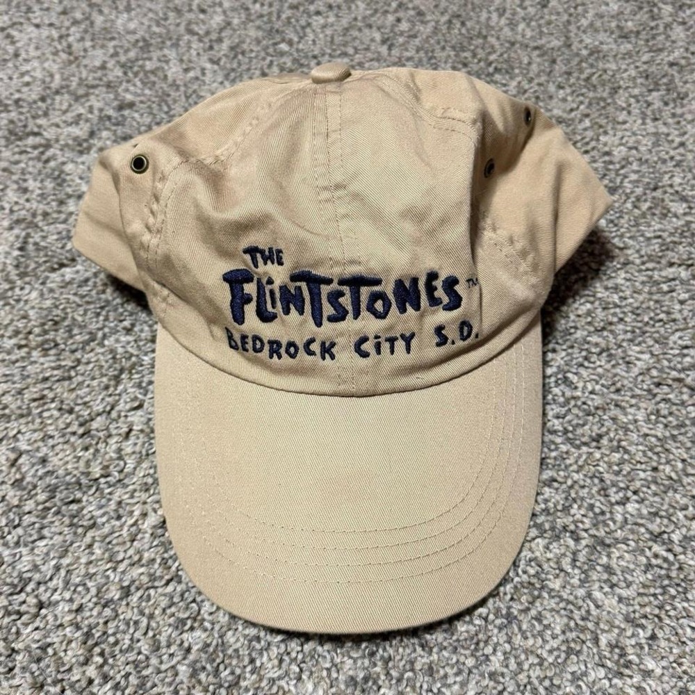 Vintage The Flintstones Bedrock City SD‎ Hat Khaki Strapback Hanna-Barbera